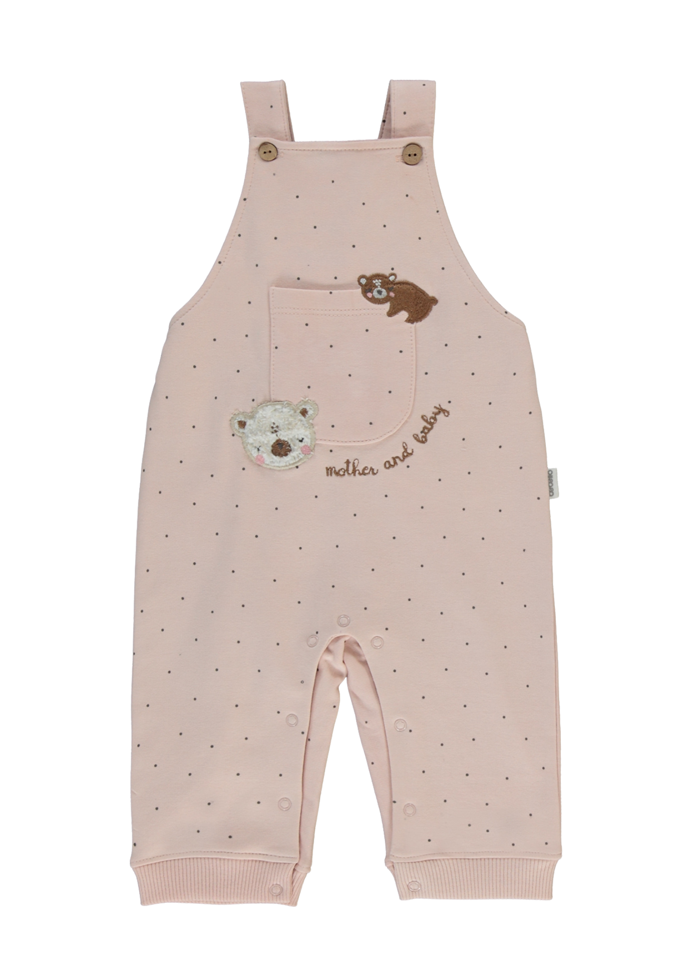 Set 2 Piese Salopeta Lunga Roz Pudra cu Picouri si Bluza Crem cu Maneca Lunga K4916 Bebetto