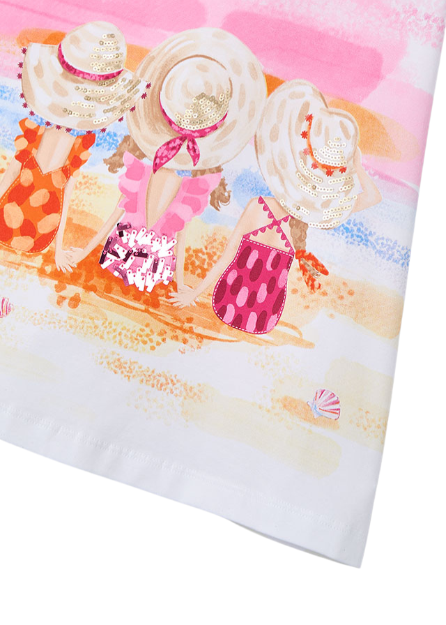 Rochie Alba cu Maneca Scurta cu Imprimeu Roz 3963 Mayoral