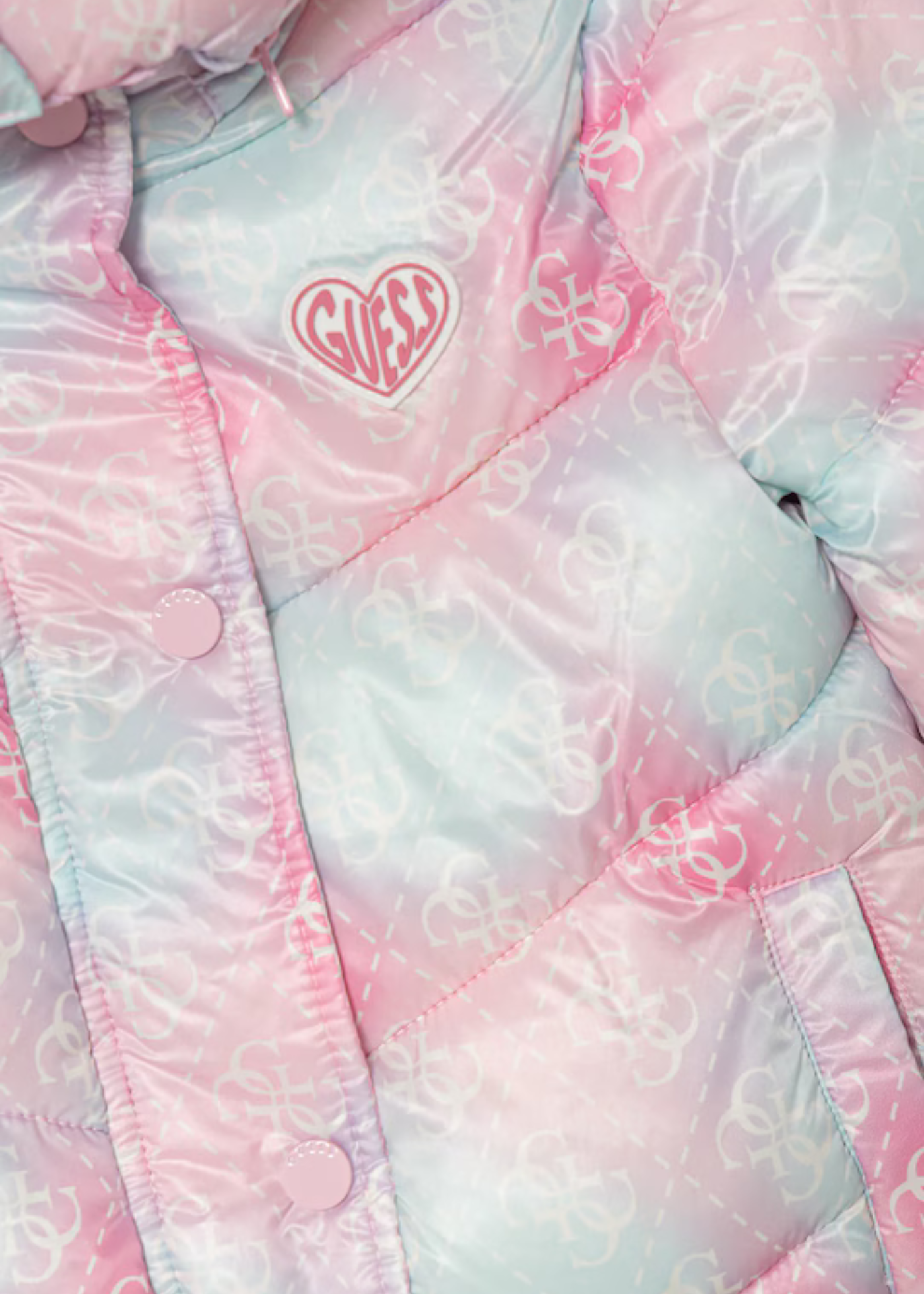 Geaca din Fas Matlasata Roz cu Bleu cu Monograme K5YL02 WEGY0 PE27 Guess