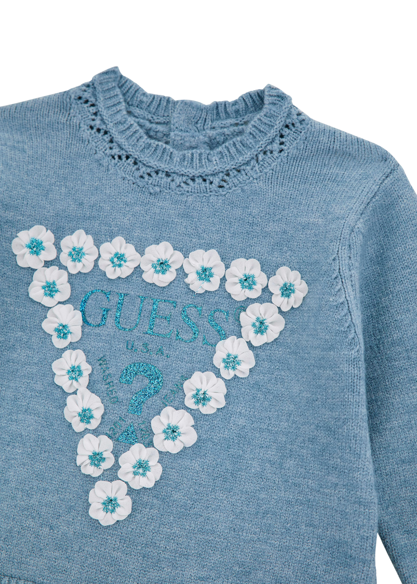 Rochie cu Maneca Lunga Tricotata Bleu cu Fusta Plisata Bej A5YK07 Z3OS0 F7TG Guess