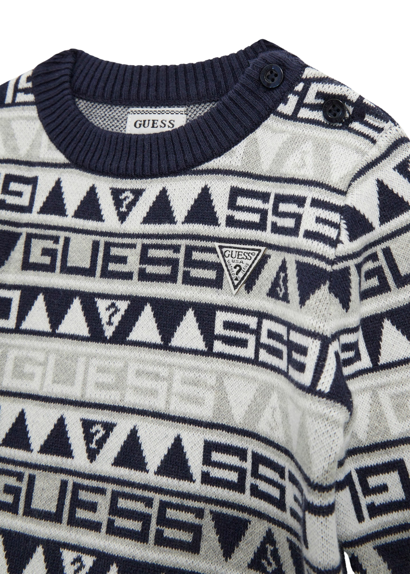 Set 2 Piese Tricotat Gri cu Bleumarin Bluza si Pantaloni I5BG10 Z2BB0 FJ1R Guess