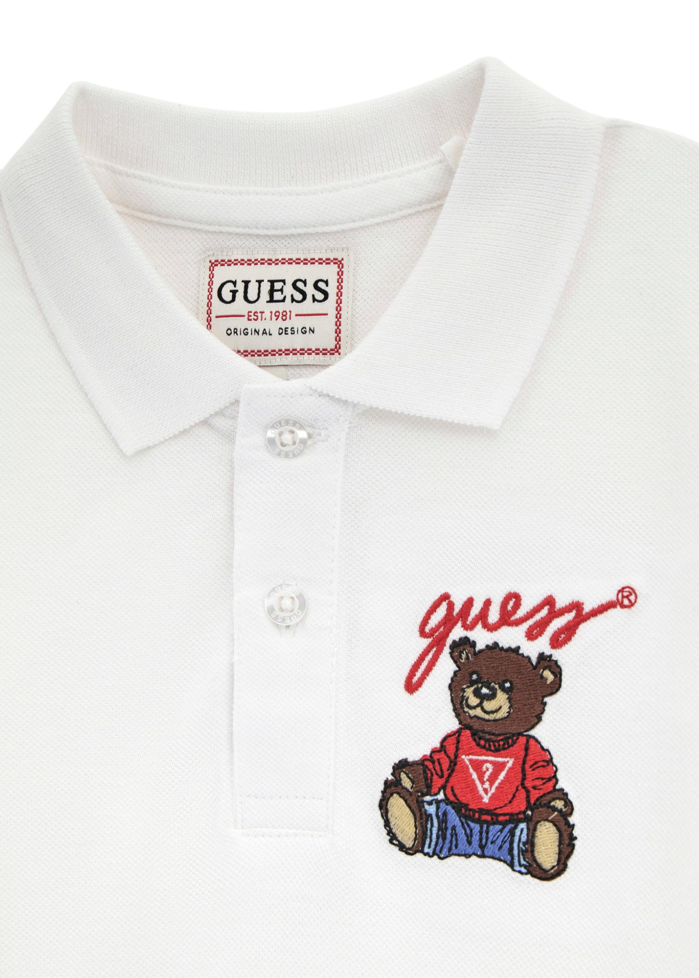 Bluza Polo Alba cu Maneca Lunga cu Urs N5YP00 KADZ4 G011 Guess