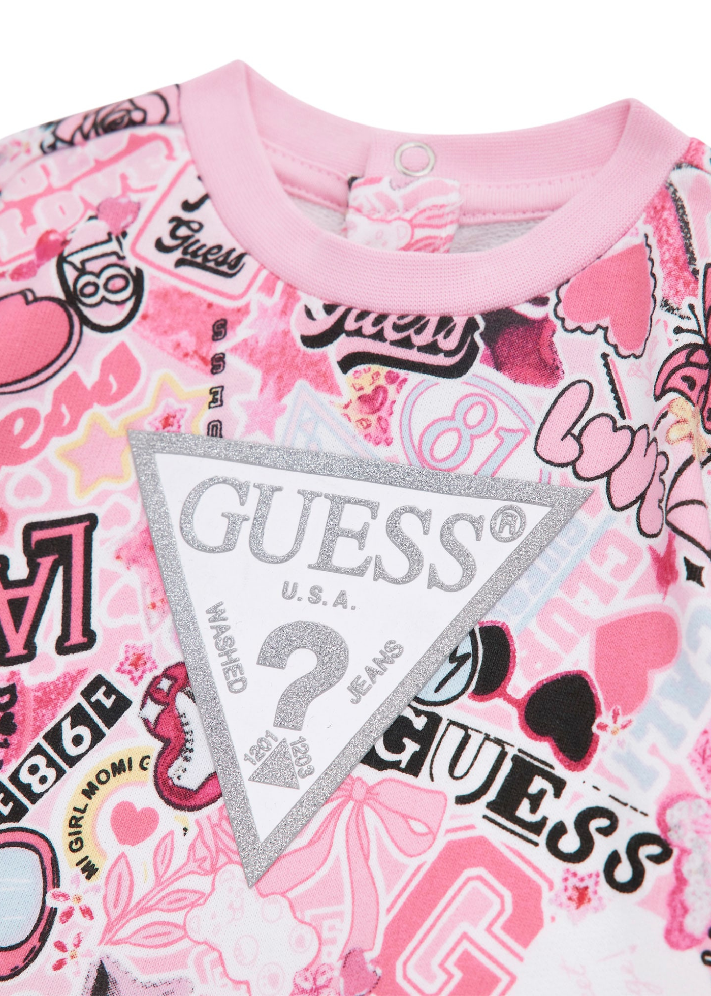 Set 2 Piese Bluza Roz cu Imprimeu Colaj si Colanti Lungi Roz A5YG01 KA6R4 P9HZ Guess