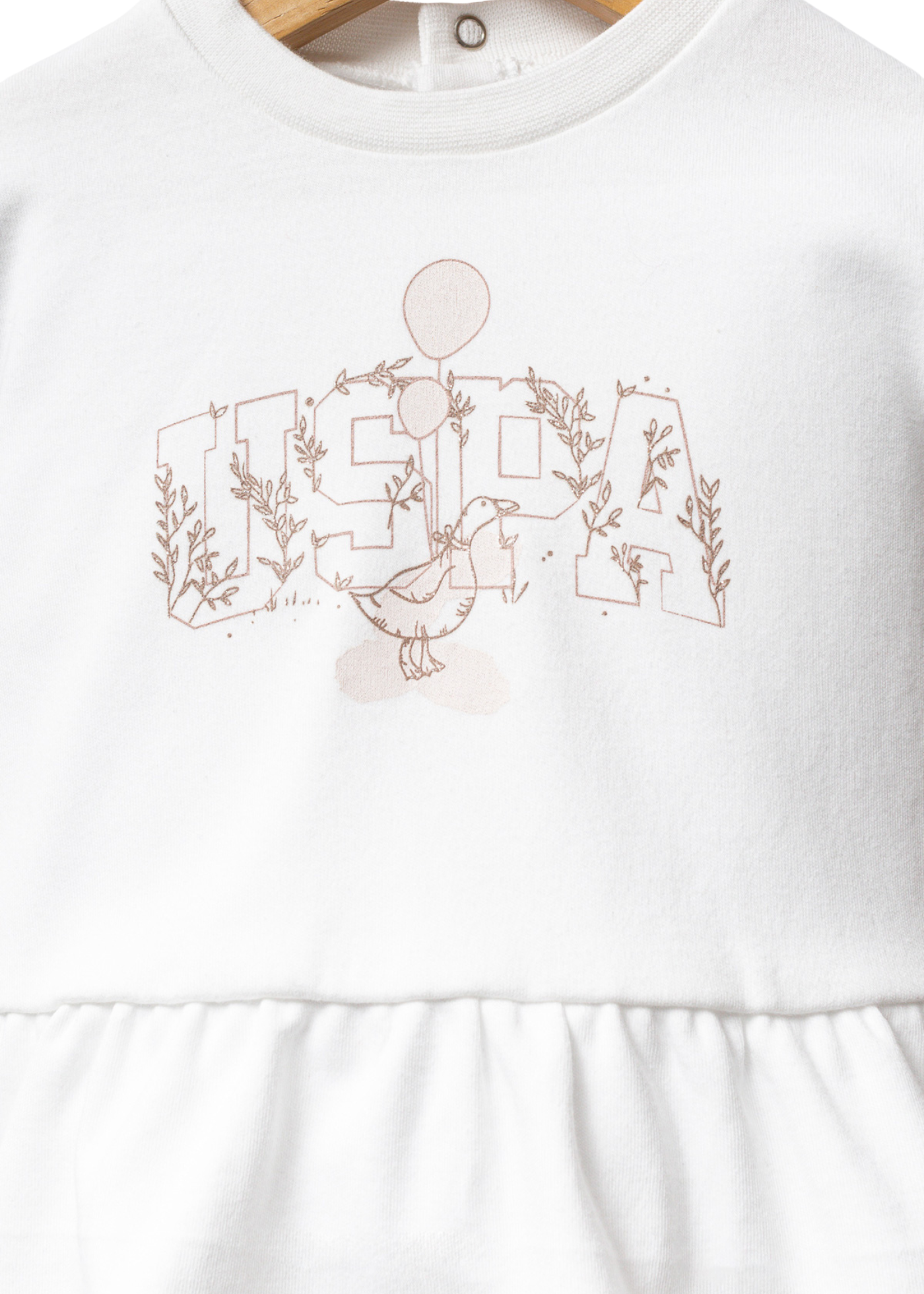 Set 2 Piese Bluza Alba cu Maneca Lunga si Pantaloni Lungi Bej USB2709 Us Polo Assn