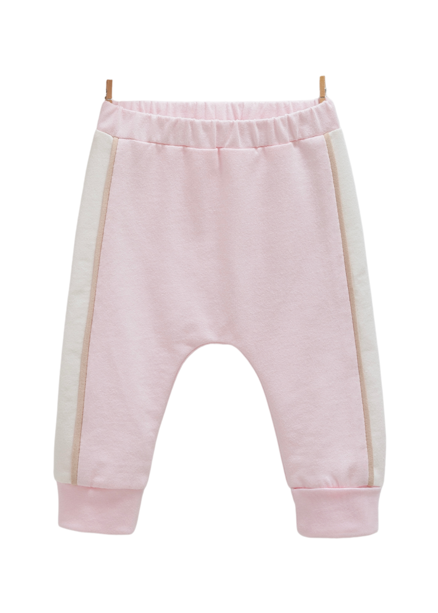 Set 2 Piese Bluza Roz cu Maneca Lunga cu Urs si Pantaloni Lungi cu Dunga Crem TKK1400 Mell Sweet Baby