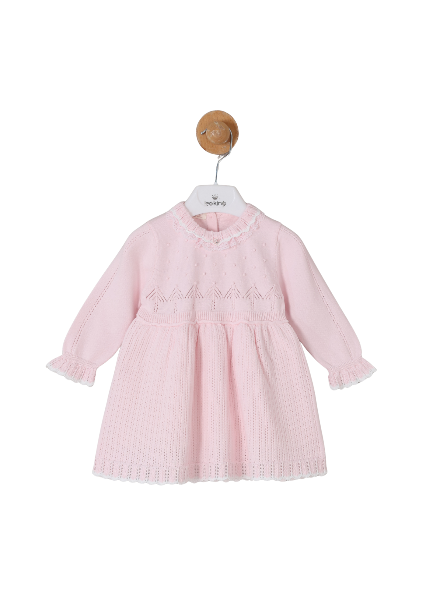 Rochie Tricotata Roz cu Maneca Lunga 5372 Leo King