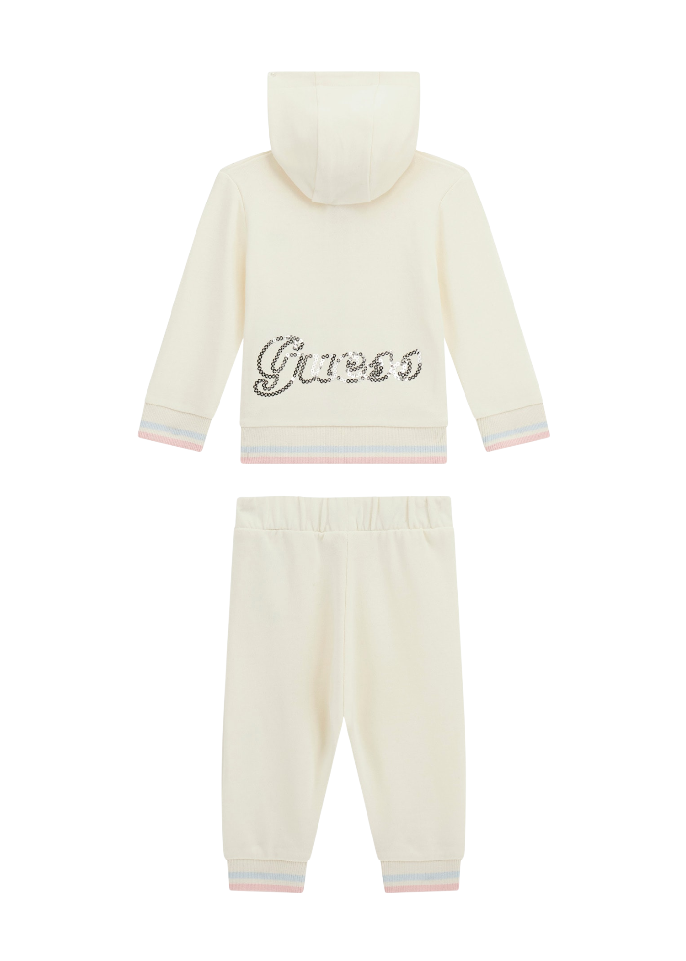 Trening 2 Piese Hanorac si Pantaloni Lungi Crem cu Logo Paiete A5YG00 KA6R4 G012 Guess