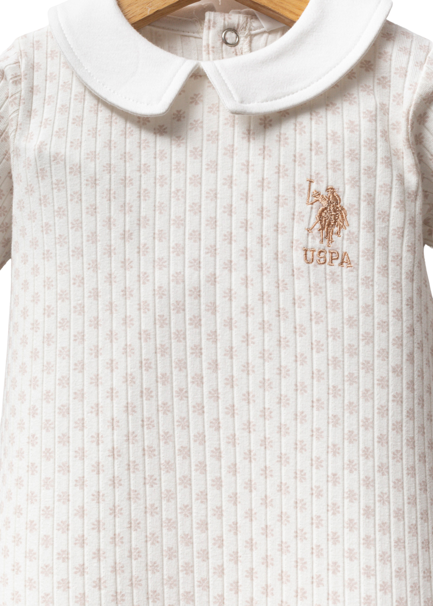 Salopeta Lunga Alb cu Imprimeu Bej si Guler USB2720 Us Polo Assn