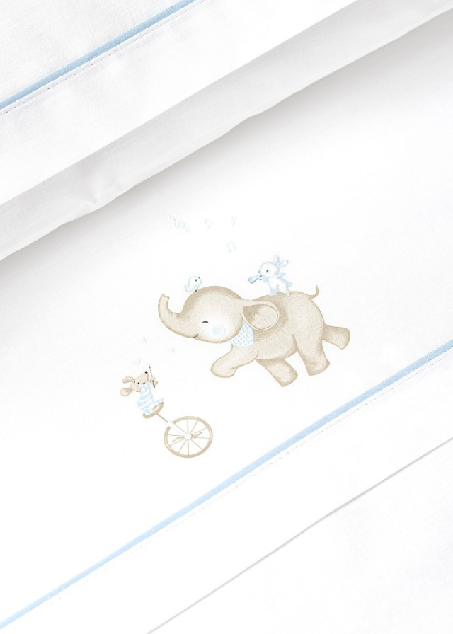 Set Lenjerie Patut 3 Piese Alb-Bleu cu Elefantel D3249-01 Interbaby