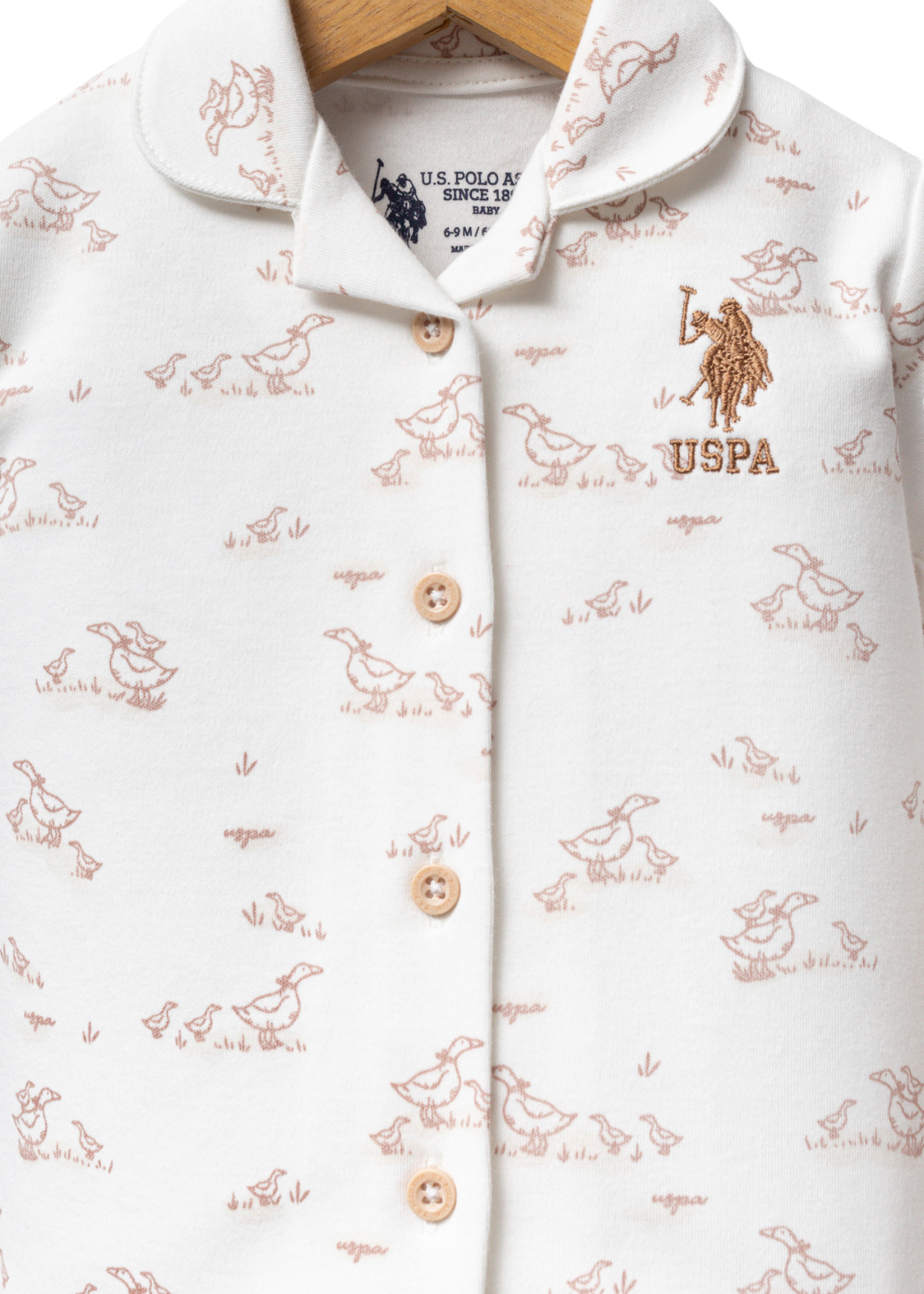 Pijama 2 Piese Alb cu Bej cu Imprimeu Gaste USB2708 Us Polo Assn