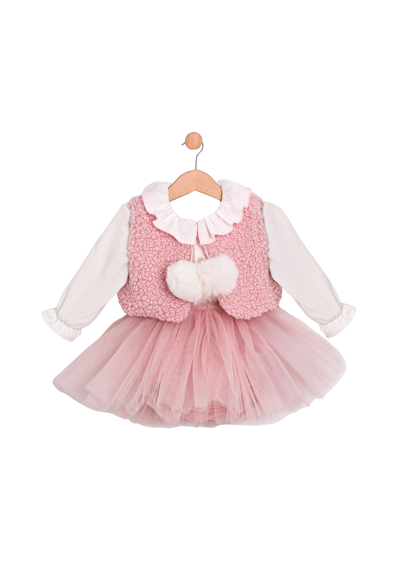 Set 3 Piese Camasa Alba Vesta Bucle si Tutu Roz Pudra 3766 Mino Baby