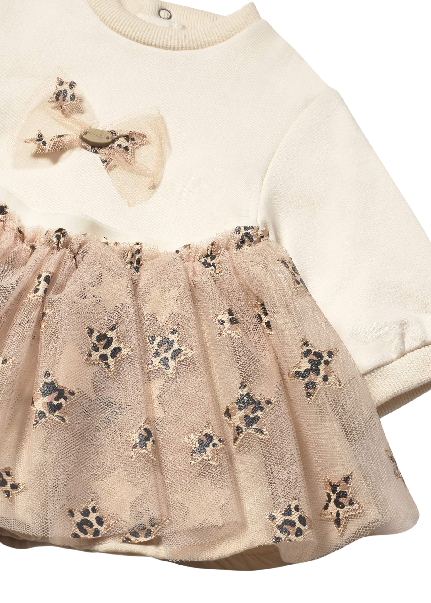 Set 2 Piese Fusta din Tulle Maro cu Stele si Bluza Bej Oversize 2834 Mayoral