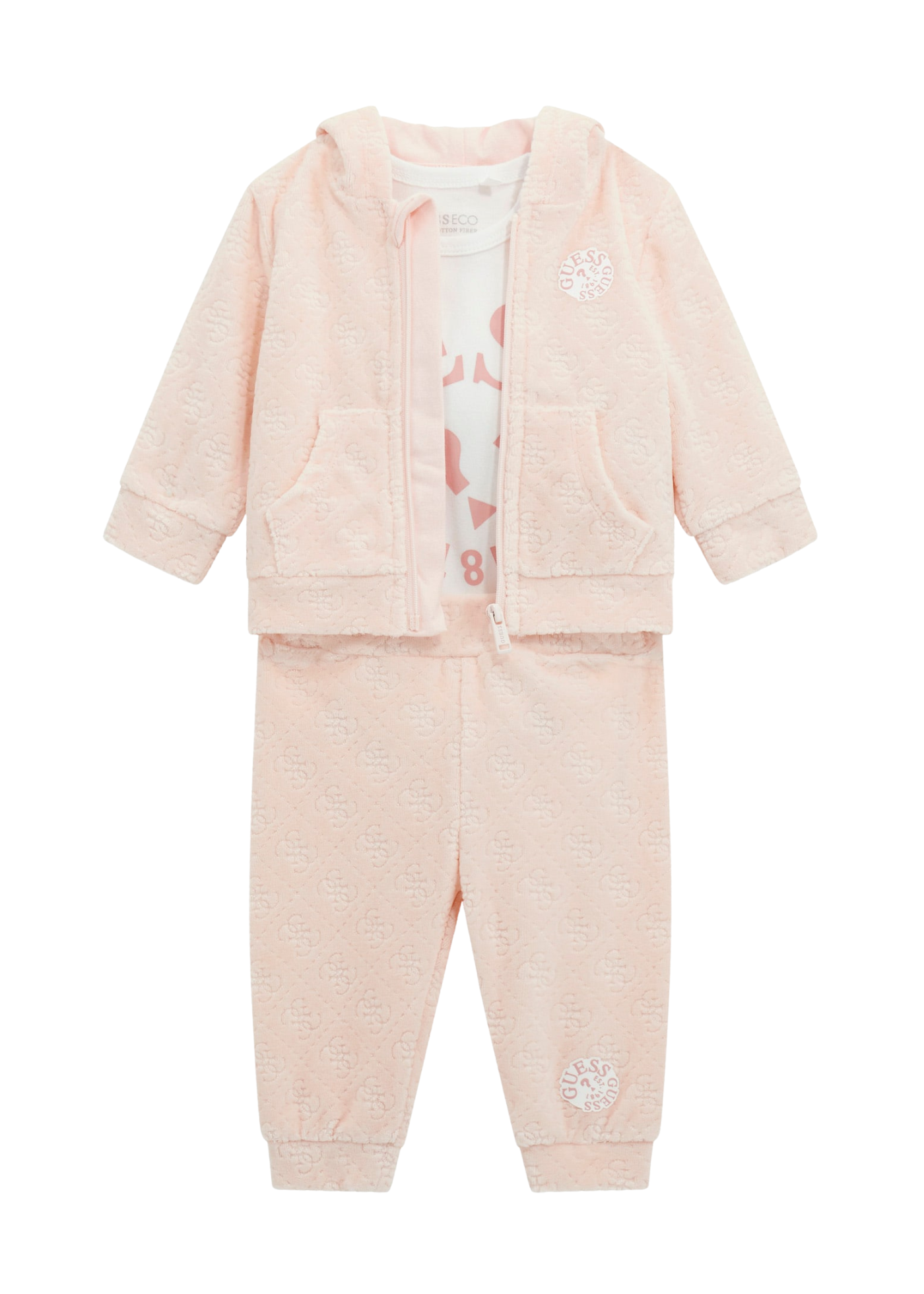 Trening 3 Piese Hanorac si Pantaloni Velur Roz si Body cu Maneca Lunga H5BW02 KAVN4 FN33 Guess