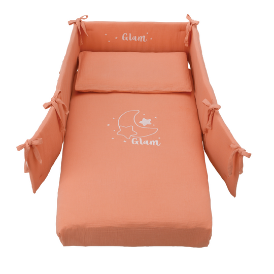 4 Piece Cotton Bed Protection Set Glammy Coral Azzurra Collection