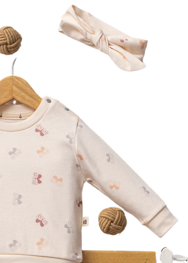 Set 2 Piese Bluza si Pantaloni Somon cu Fluturi 7031 Bubbles