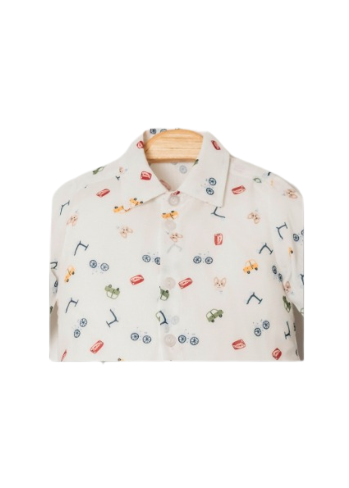 Set 3 Piese Pulover Bleu cu Catel Camasa Alba Imprimeu Masini si Pantaloni Lungi Bleumarin 15022 Bebus