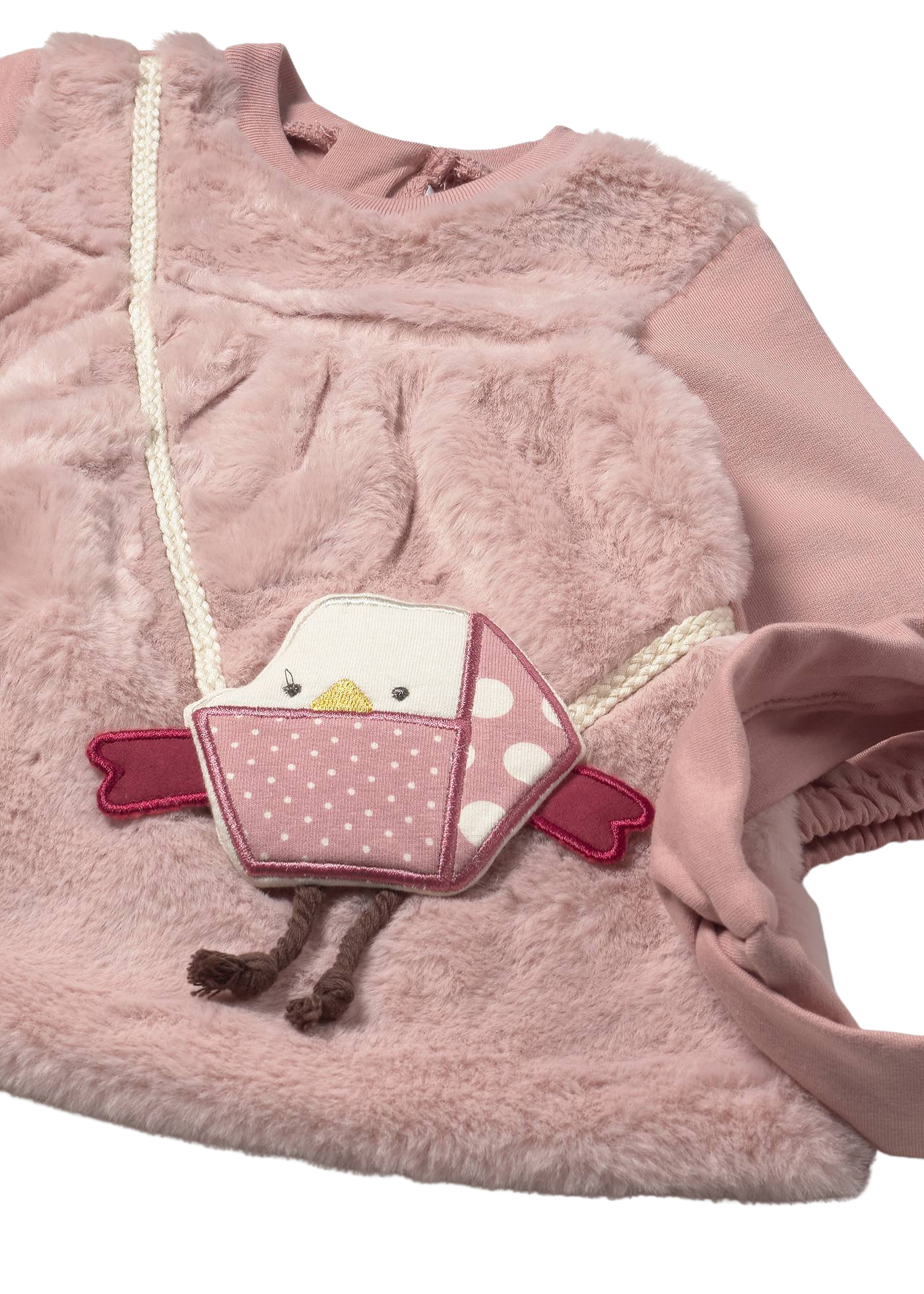 Rochie Roz cu Blana, Maneca Lunga si Geanta Catel 2823 Mayoral