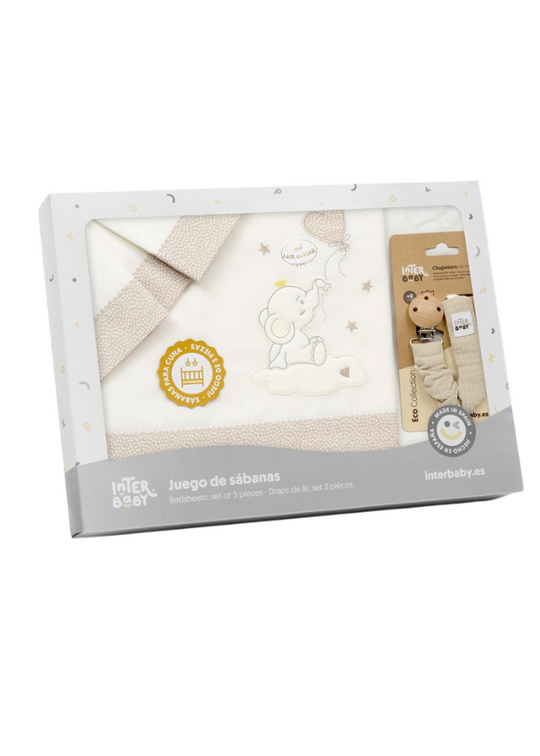 Set Lenjerie Patut 3 Piese 120x60 Alb-Crem cu Imprimeu Elefant si Inimioara 03319-05 Don Algodon