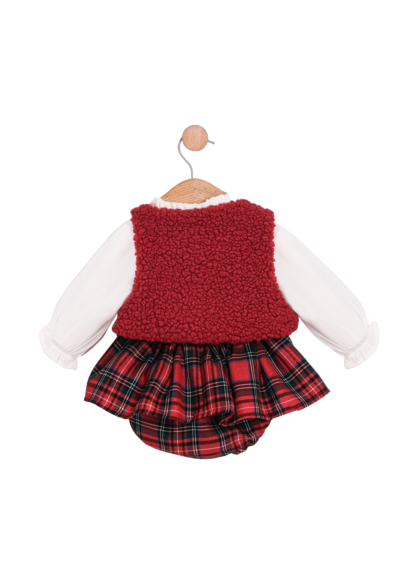 Set 3 Piese Camasa Alba Vesta Bucle Rosie si Chilotel cu Volan Ecosez 3765 Mino Baby