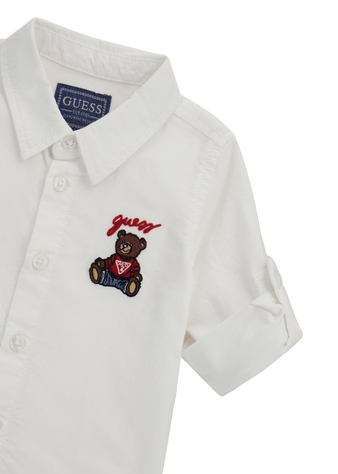 Camasa Alba cu Maneca Lunga din Bumbac Broderie Urs I5RH00 W9CL0 G011 Guess