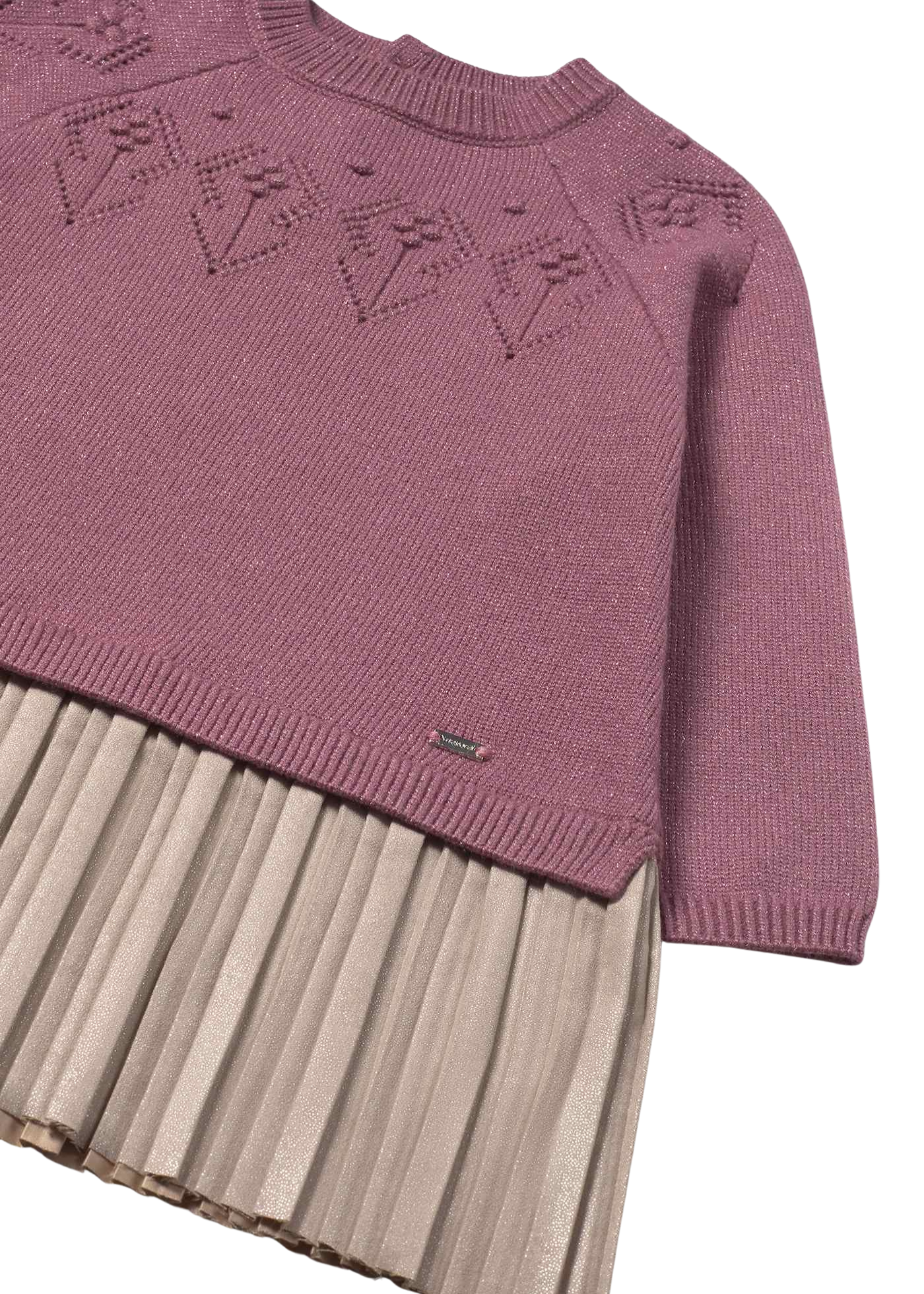 Rochie Tricotata Roz Inchis cu Pliseuri Aurii 2908 Mayoral