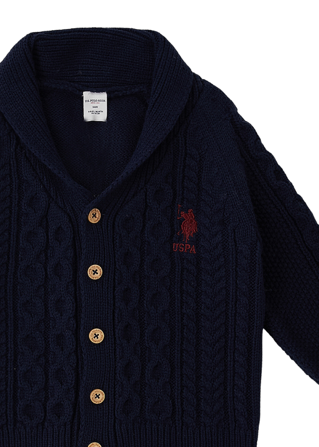 AnneBebe - Cardigan Tricotat pentru Baieti, Bleumarin cu Nasturi 1801 Us Polo Assn