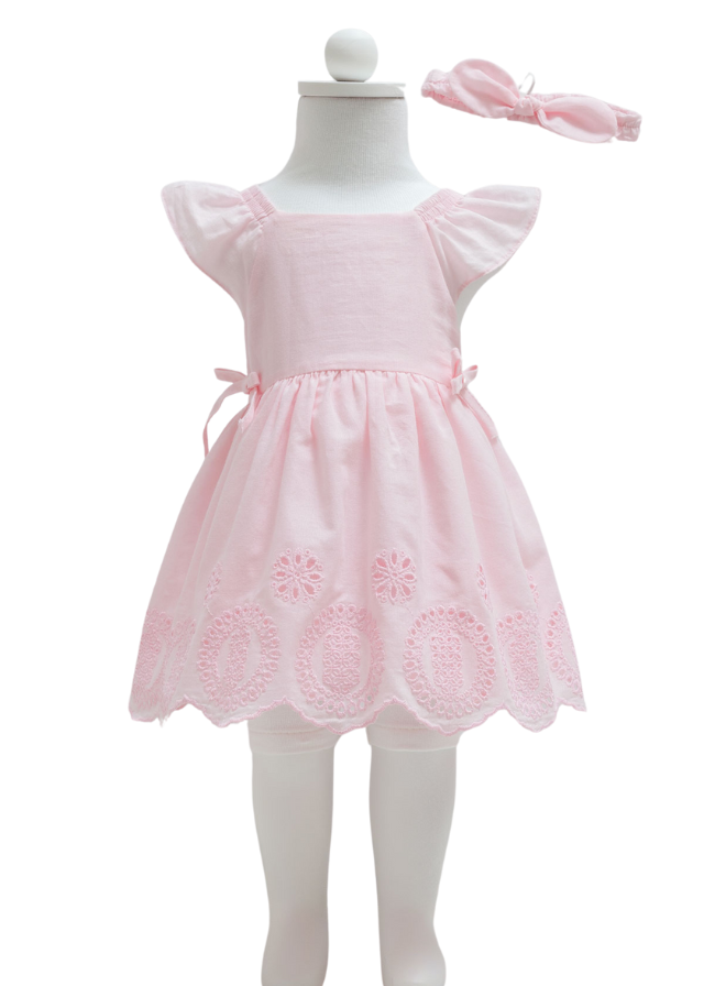 Rochie roz bumbac broderie sparta 9775 Mell Sweet Baby - Camera Bebelusului