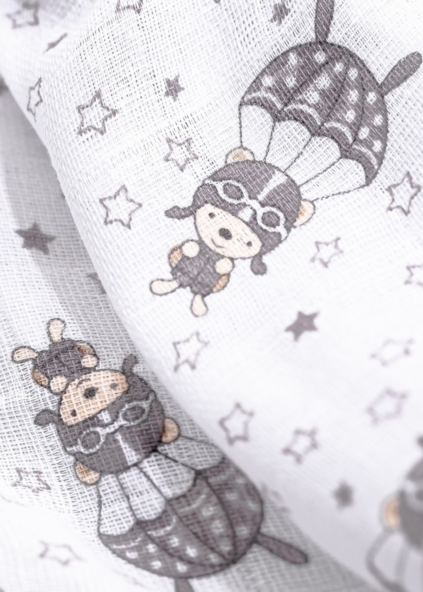 Set 3 Scutece Muselina Alb-Gri cu Imprimeu Parasutist 80x80 cm 98971-31 Interbaby