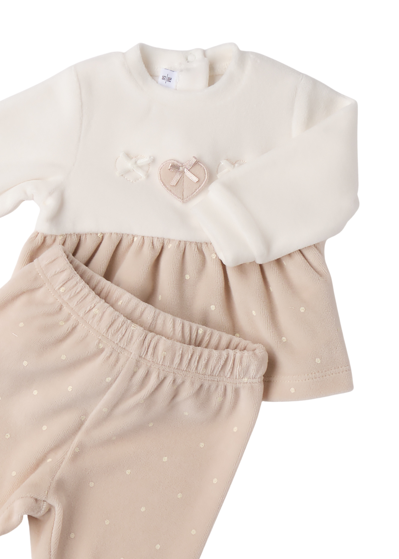 Set 2 Piese Velur Crem cu Bej Bluza si Pantaloni Lungi 3.F763/00 Minibanda