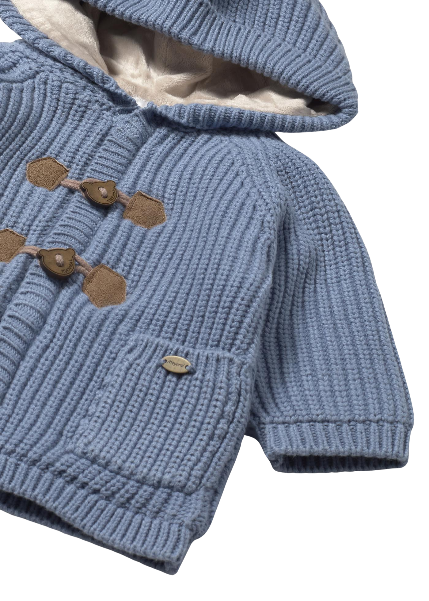 Cardigan Tricotat Albastru cu Gluga si Captuseala din Blana 2330 Mayoral