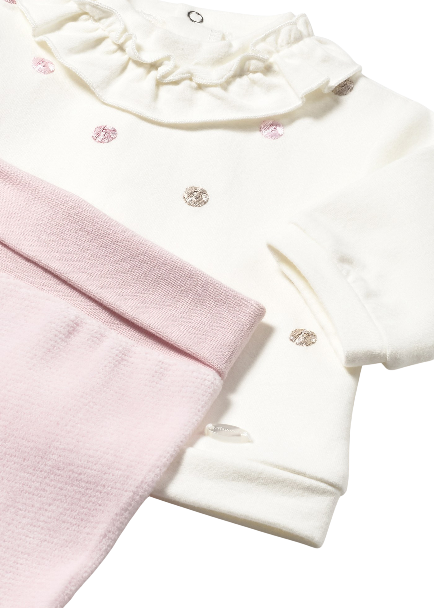 Set 2 Piese Bluza Crem cu Buline si Pantaloni Roz cu Botosei 2555 Mayoral