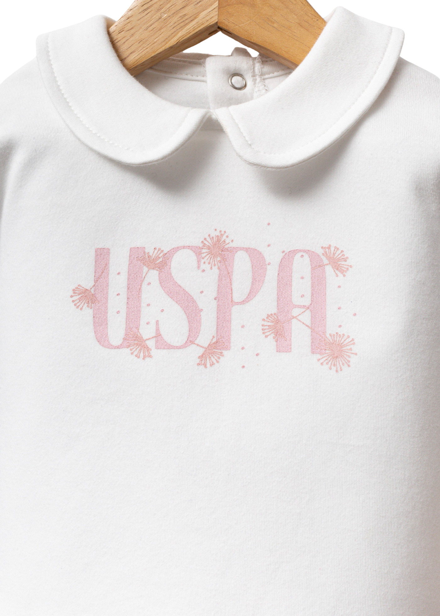 Set 2 Piese Bluza Alba cu Guler si Pantaloni Lungi Roz cu Picior USB2702 Us Polo Assn