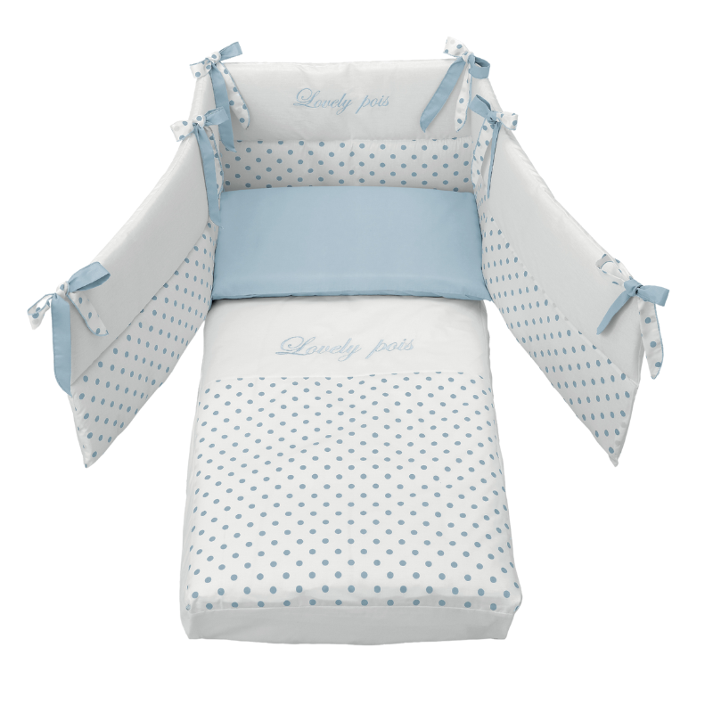 Set Protectie Patut Co-sleeper 4 Piese Bumbac Bleu Contact Azzurra