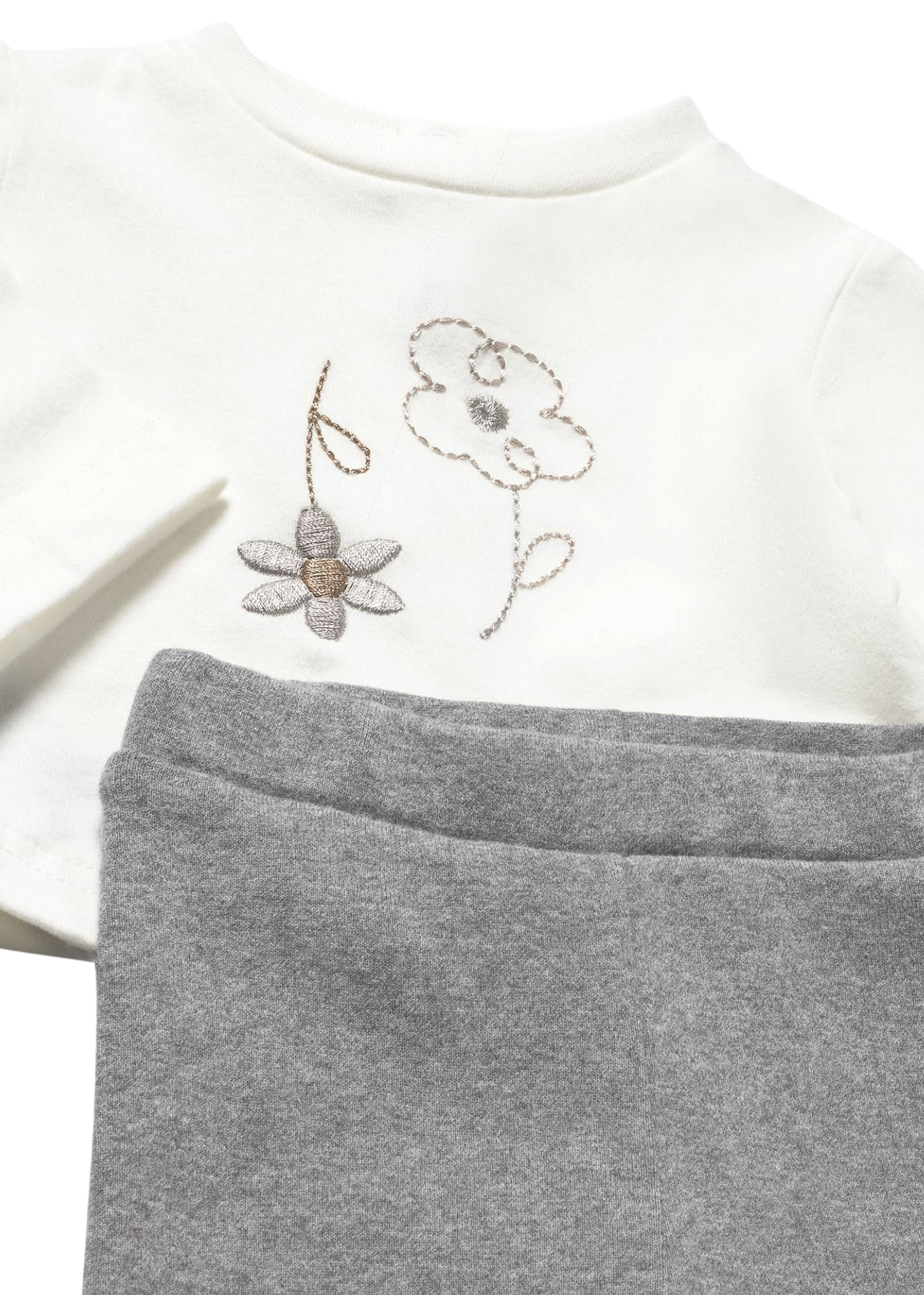 Set 3 Piese Jacheta Bej cu Flori Colanti Gri si Bluza 2733 Mayoral