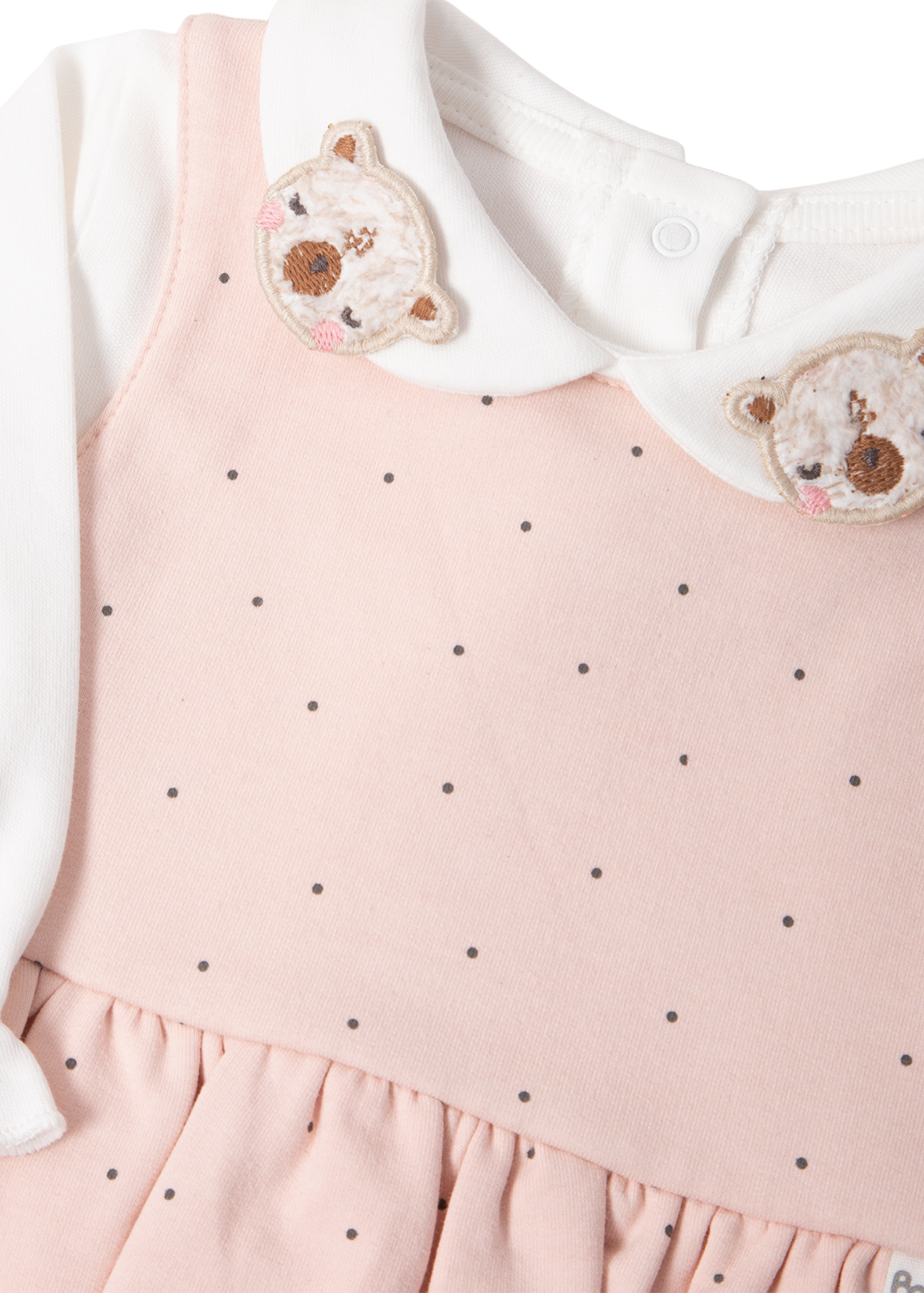 Set Rochie Roz Pudra cu Picouri si Bluza Crem cu Maneca Lunga K4918 Bebetto