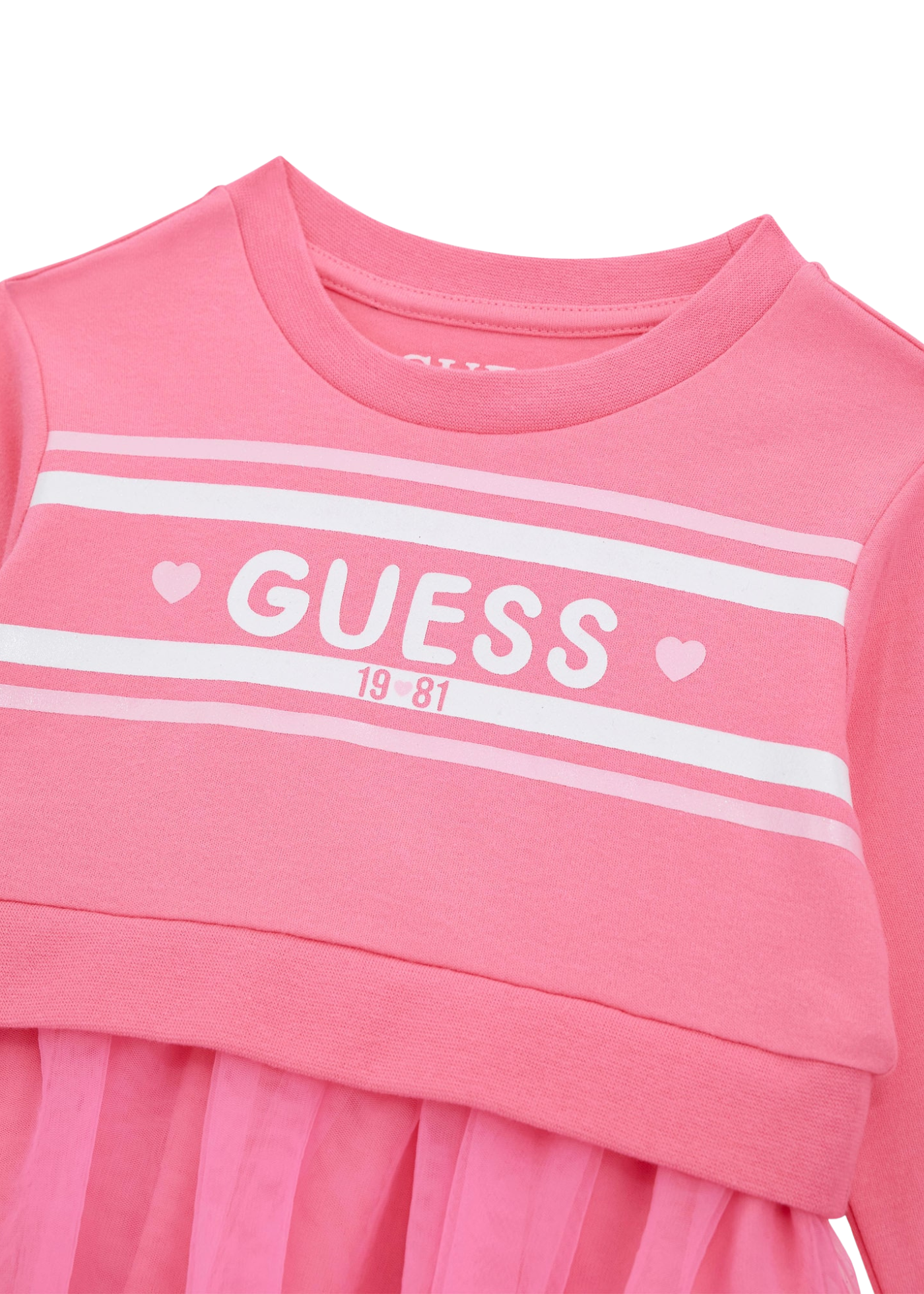 Rochie Roz cu Maneca Lunga Combinata cu Tulle K5YK01 KB8R0 G6N3 Guess