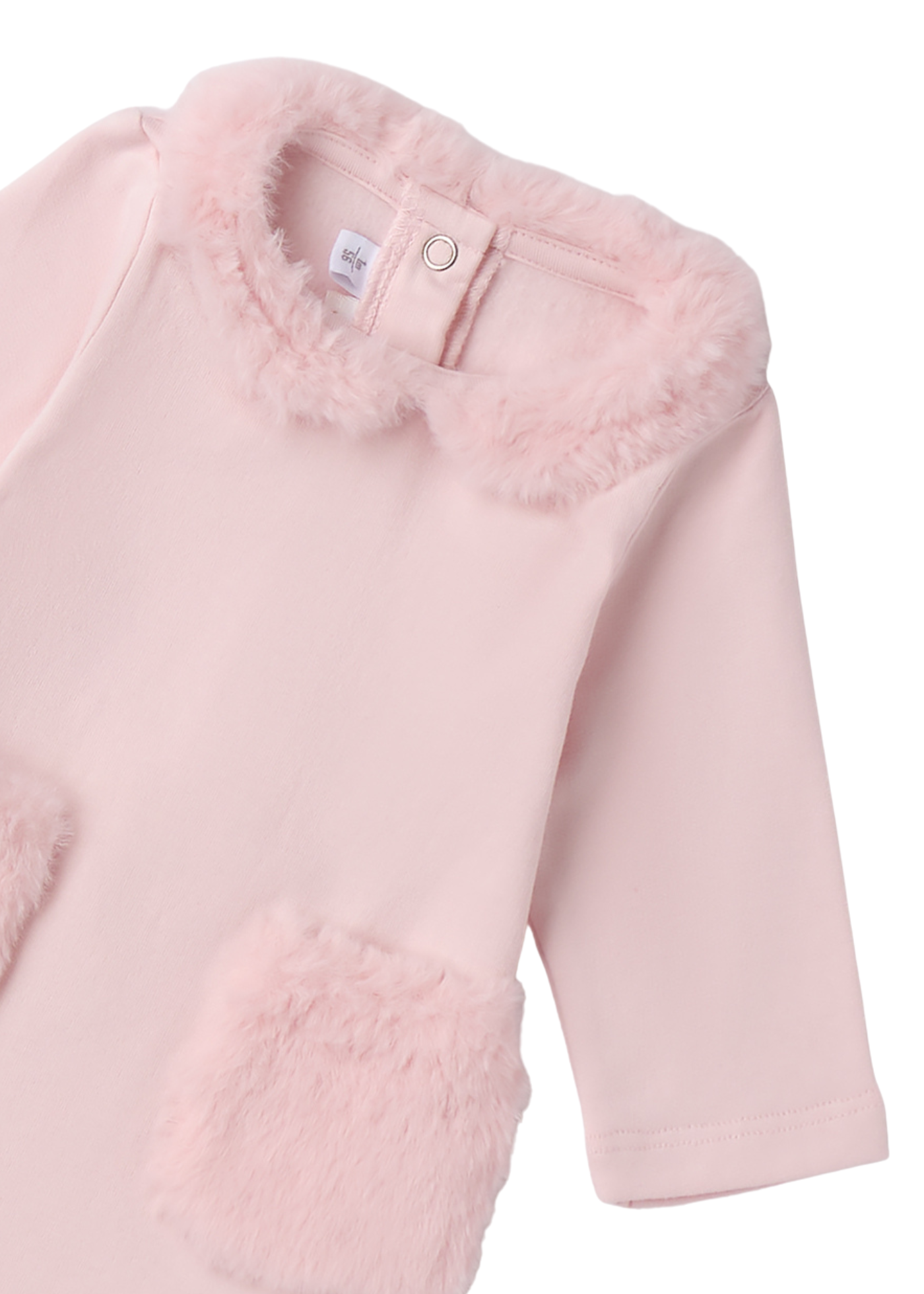 Rochie Roz cu Maneca Lunga cu Blana la Guler si Buzunare 3.F727/00 Minibanda