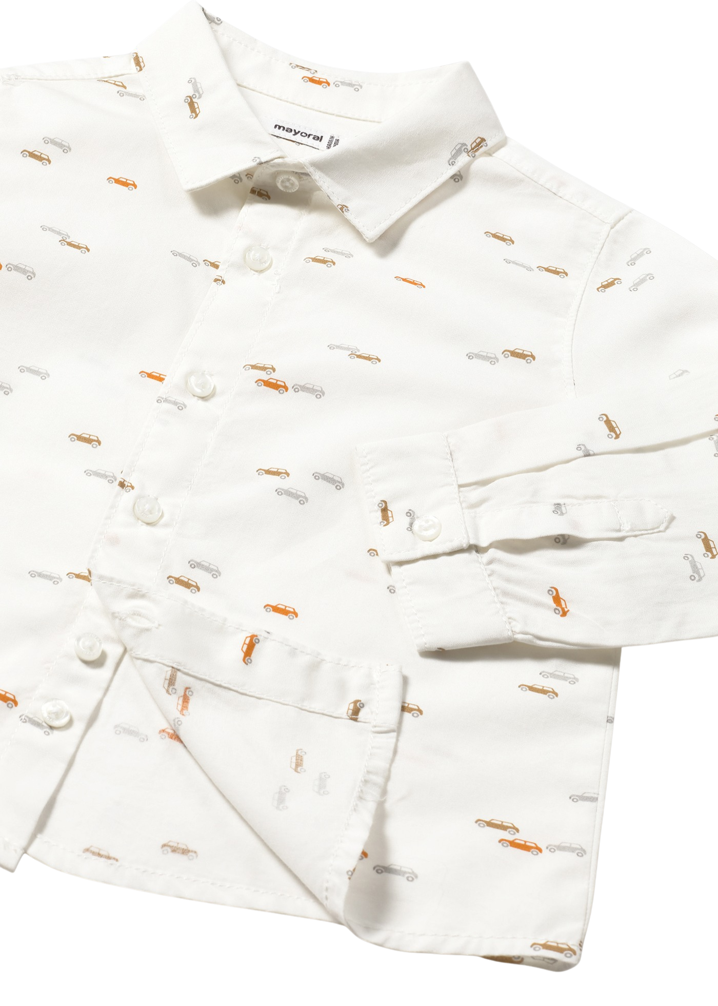 Camasa Alba cu Maneca Lunga Imprimeu Masini Gri si Portocalii 2107 col 88 Mayoral