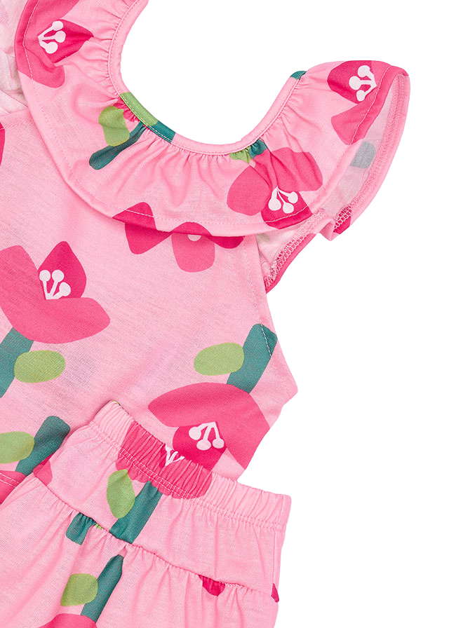 Set 2 Piese Top si Pantaloni Scurti Roz cu Flori 3286 Mayoral