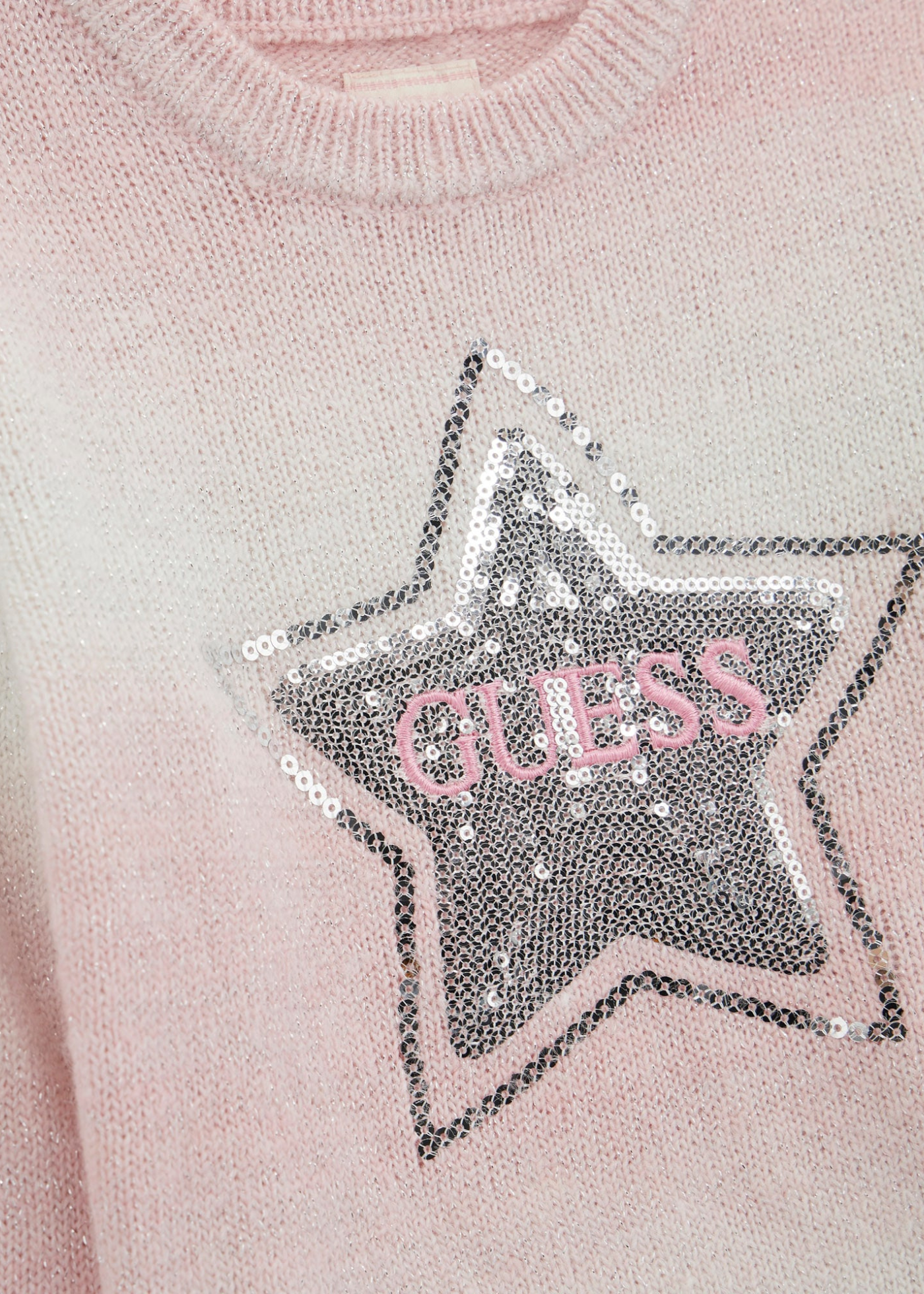 Pulover Roz din Amestec de Lana cu Stea din Paiete K5YR07 Z3OQ0 F6E8 Guess