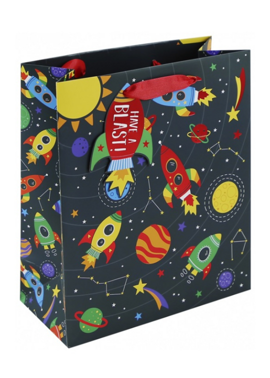 Gray Gift Bag with Planets and Space Shuttles GDSE 402 M Ginza