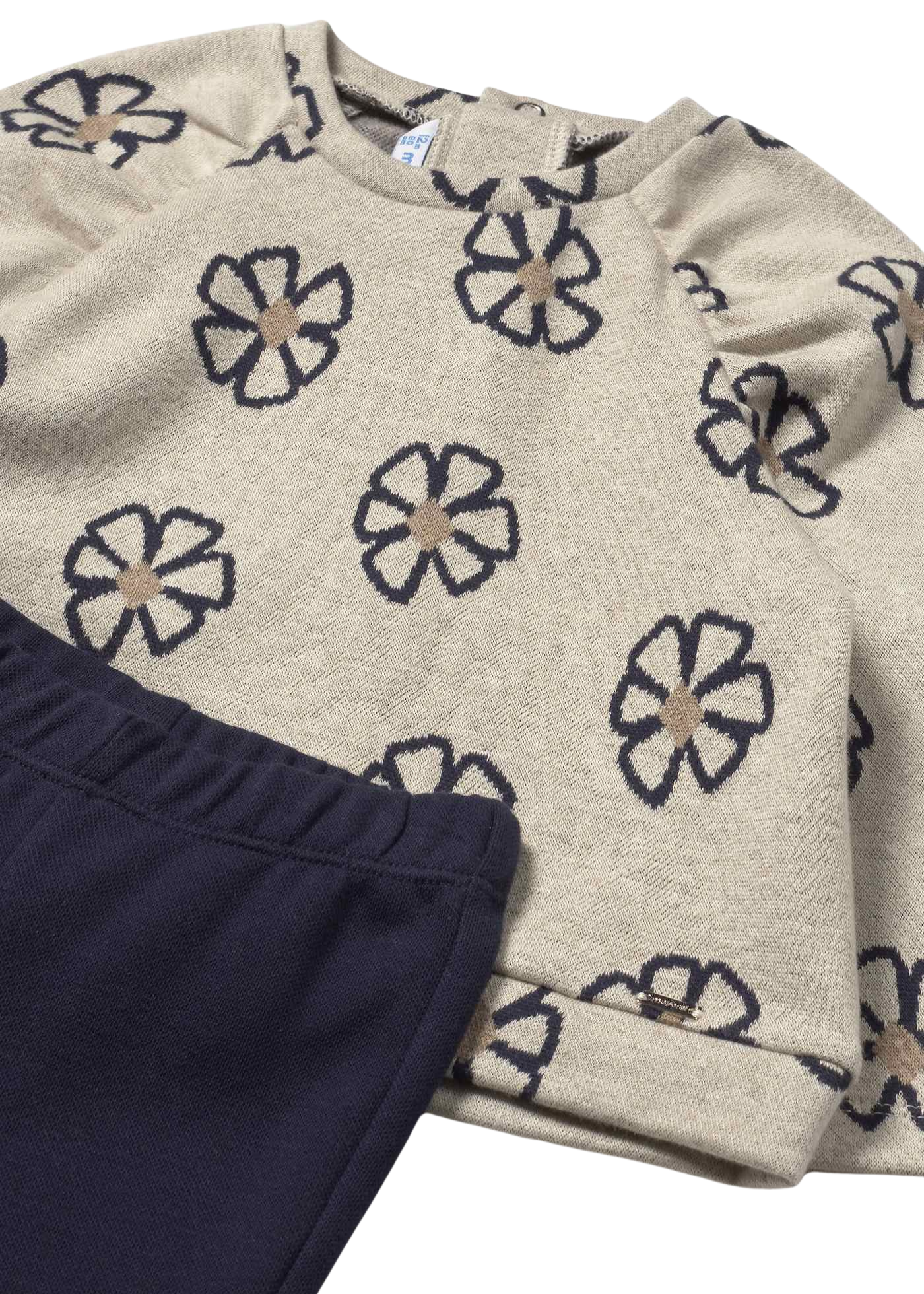 Set 2 Piese Bluza Bej cu Flori si Colanti Bleumarin Evazati 2742 Mayoral