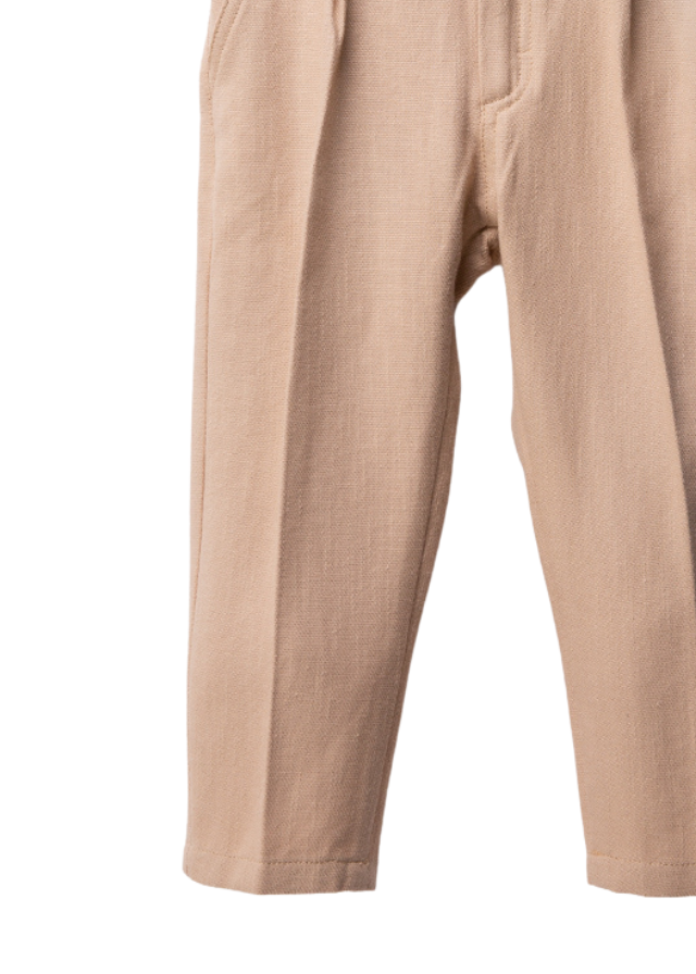 Set 2 Piese Camasa Crem cu Dungi Bej si Pantaloni Lungi Camel M54191 Midimod Gold