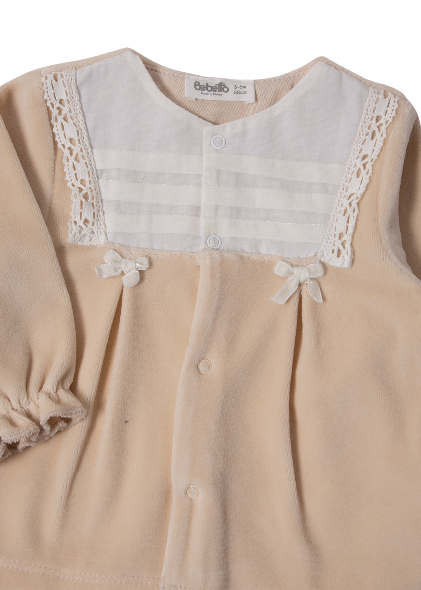 Set 3 Piese Jacheta si Pantaloni Catifea Bej si Bluza Crem K5088 Bebetto