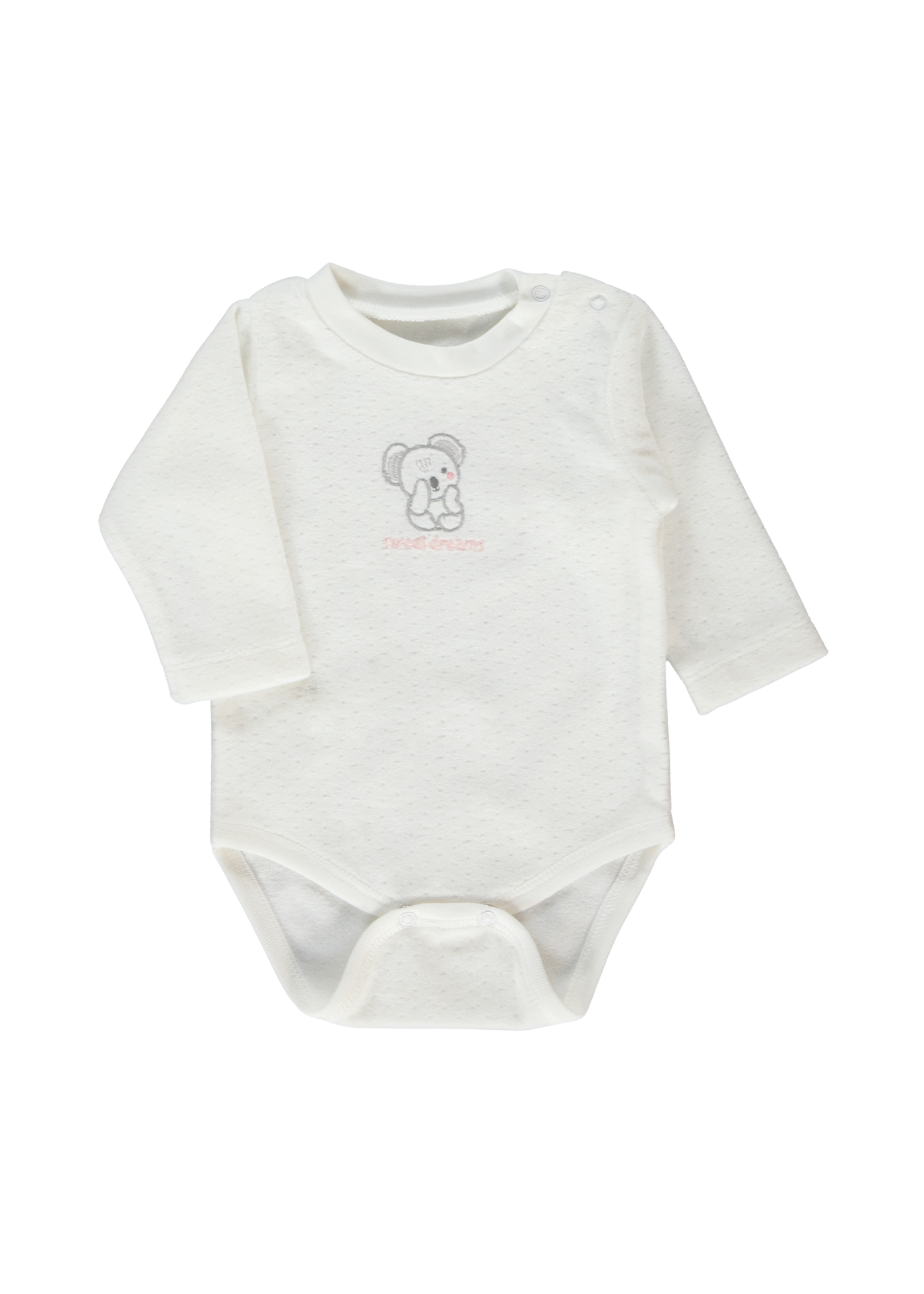 Set 3 Piese Velur Salopeta Lunga si Fes Roz si Body Maneca Lunga Crem cu Koala Z1066 Bebetto