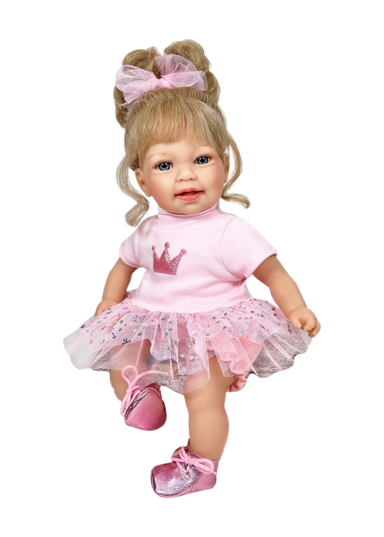 Papusa Parfumata Susi Blonda cu Mecanism Fustita Tull Roz cu Sclipici – 40 cm – 5163 – Nines