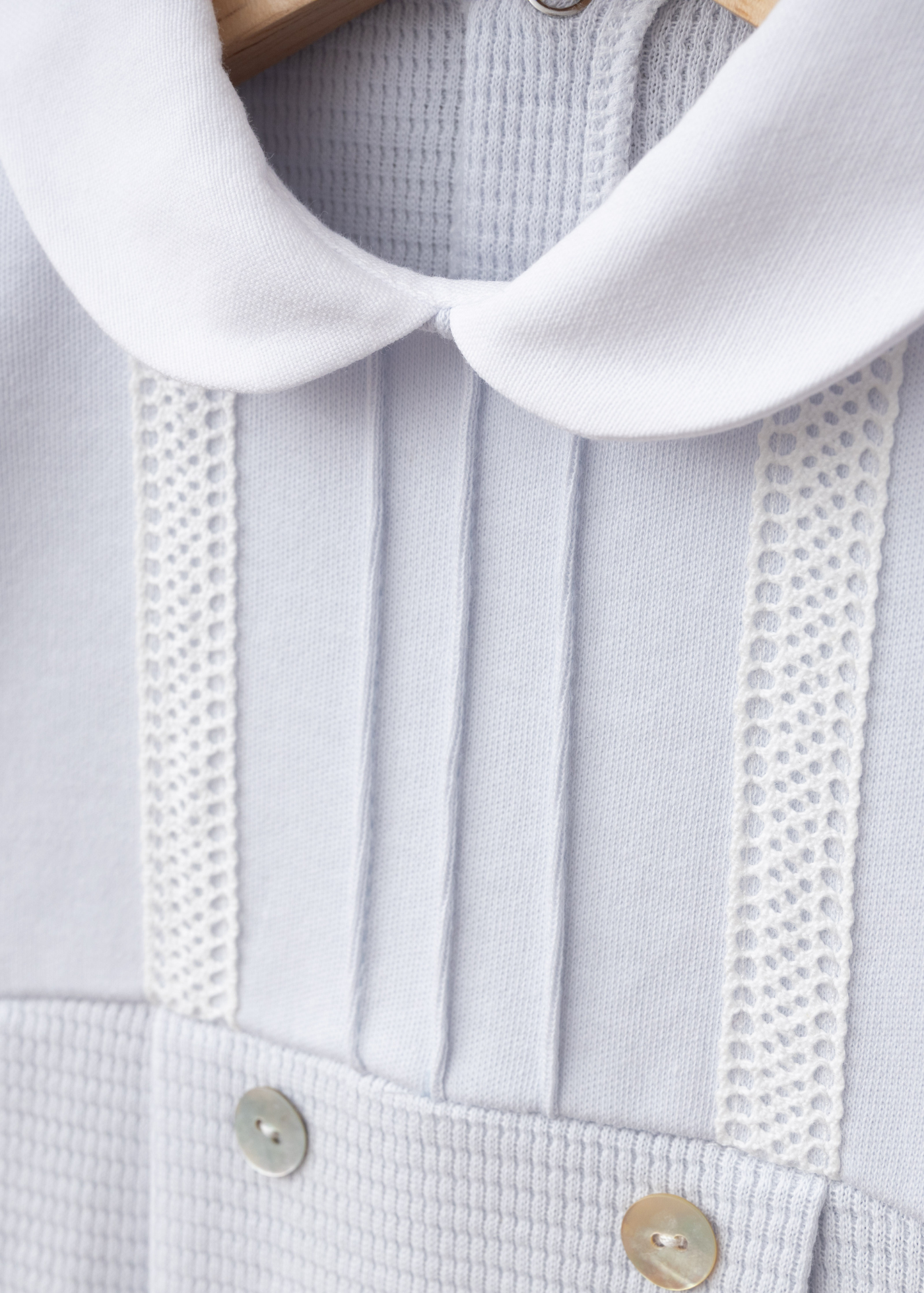 Salopeta Lunga Bumbac Gofrat Bleu cu Guler Rotund Alb 4386 MyMio