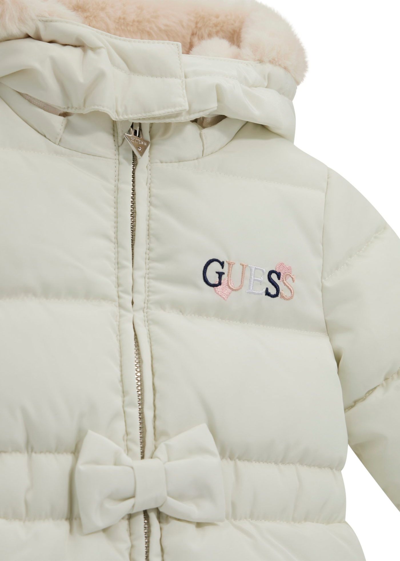 Geaca Matlasata Crem din Fas cu Gluga si Elastic cu Funda in Talie A5BL02 WB240 G012 Guess