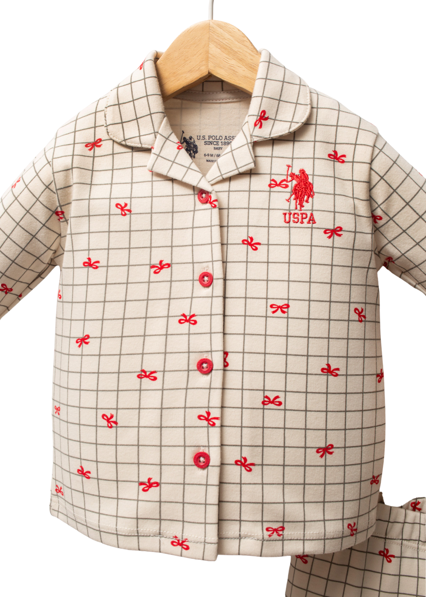 Pijama 2 Piese Bej cu Imprimeu Fundite Rosii USB2728 Us Polo Assn