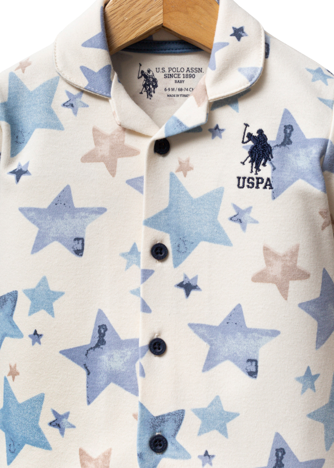 Pijama 2 Piese Crem cu Imprimeu Stele Bleu USB2526 Us Polo Assn